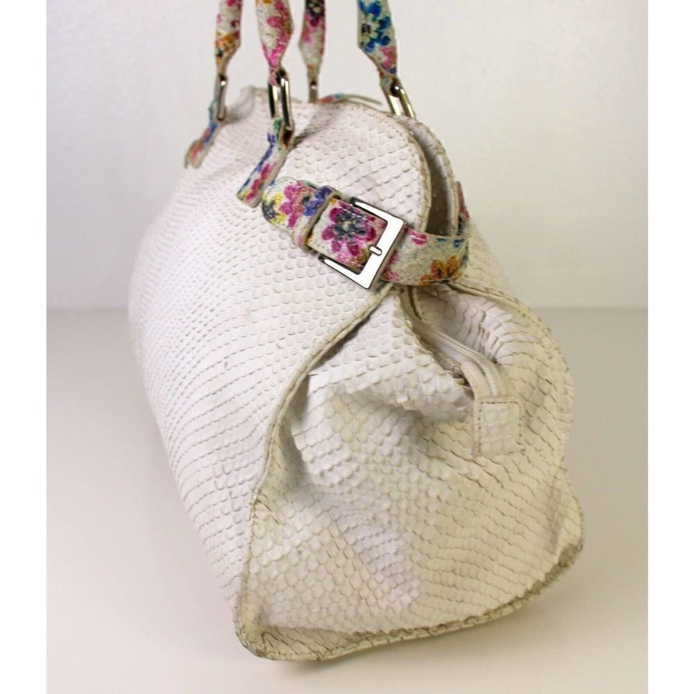 SONDRA ROBERTS SNAKE EMBOSSED WHITE GENUINE LEATHER HOBO TOTE SHOULDER BAG PURSE - Picture 5 of 11